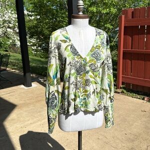 Anthropologie Blank London Peekaboo Back Floral Top-Green and White-Sz M